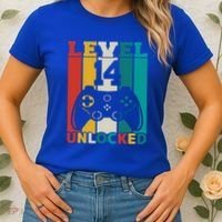Level 14 Unlocked Video Game 14th Birthday Gamer Gift Women's T-Shirt thumb 2