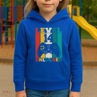 Level 14 Unlocked Video Game 14th Birthday Gamer Gift Kids Hoodie thumb 3