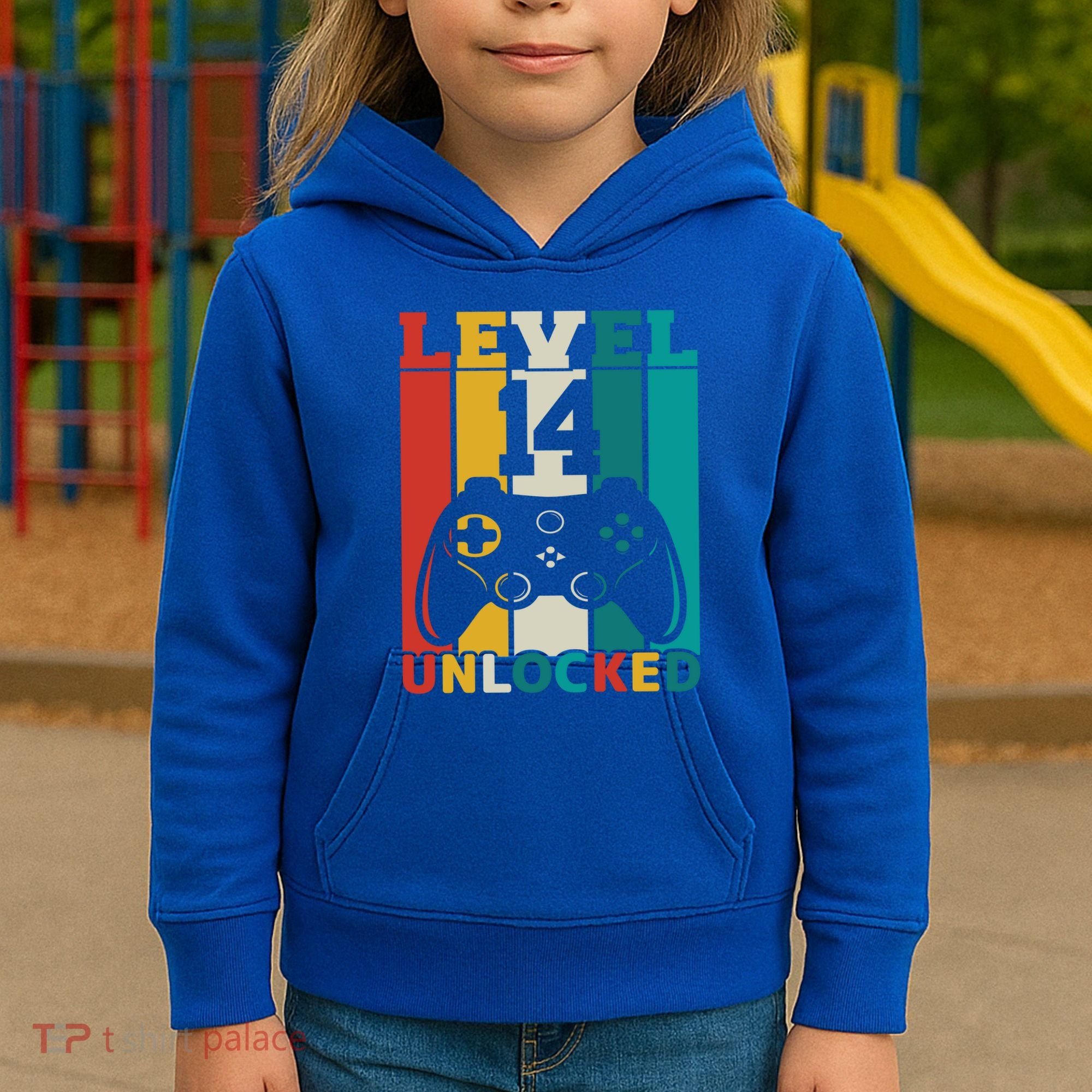 Level 14 Unlocked Video Game 14th Birthday Gamer Gift Kids Hoodie