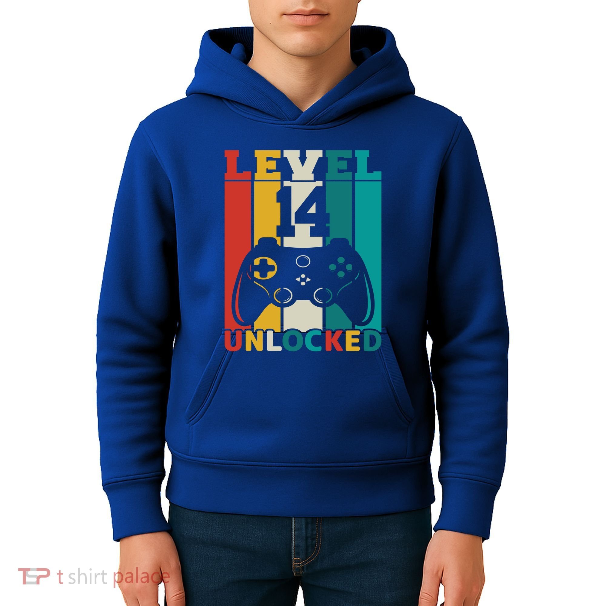Level 14 Unlocked Video Game 14th Birthday Gamer Gift Kids Hoodie