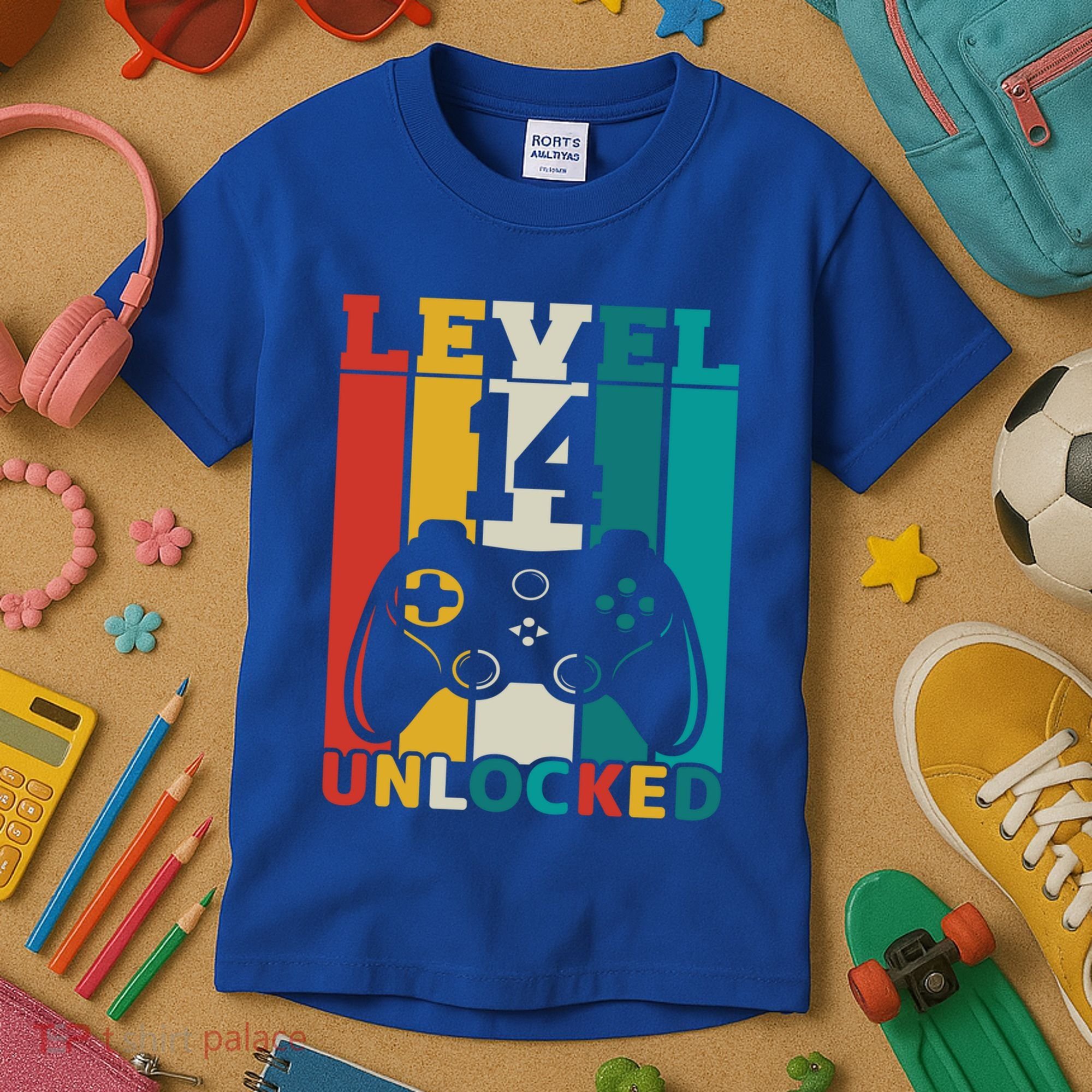 Level 14 Unlocked Video Game 14th Birthday Gamer Gift Kids T-Shirt