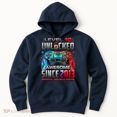Level 10 Unlocked Awesome Since 2013 10th Birthday Gaming Hoodie