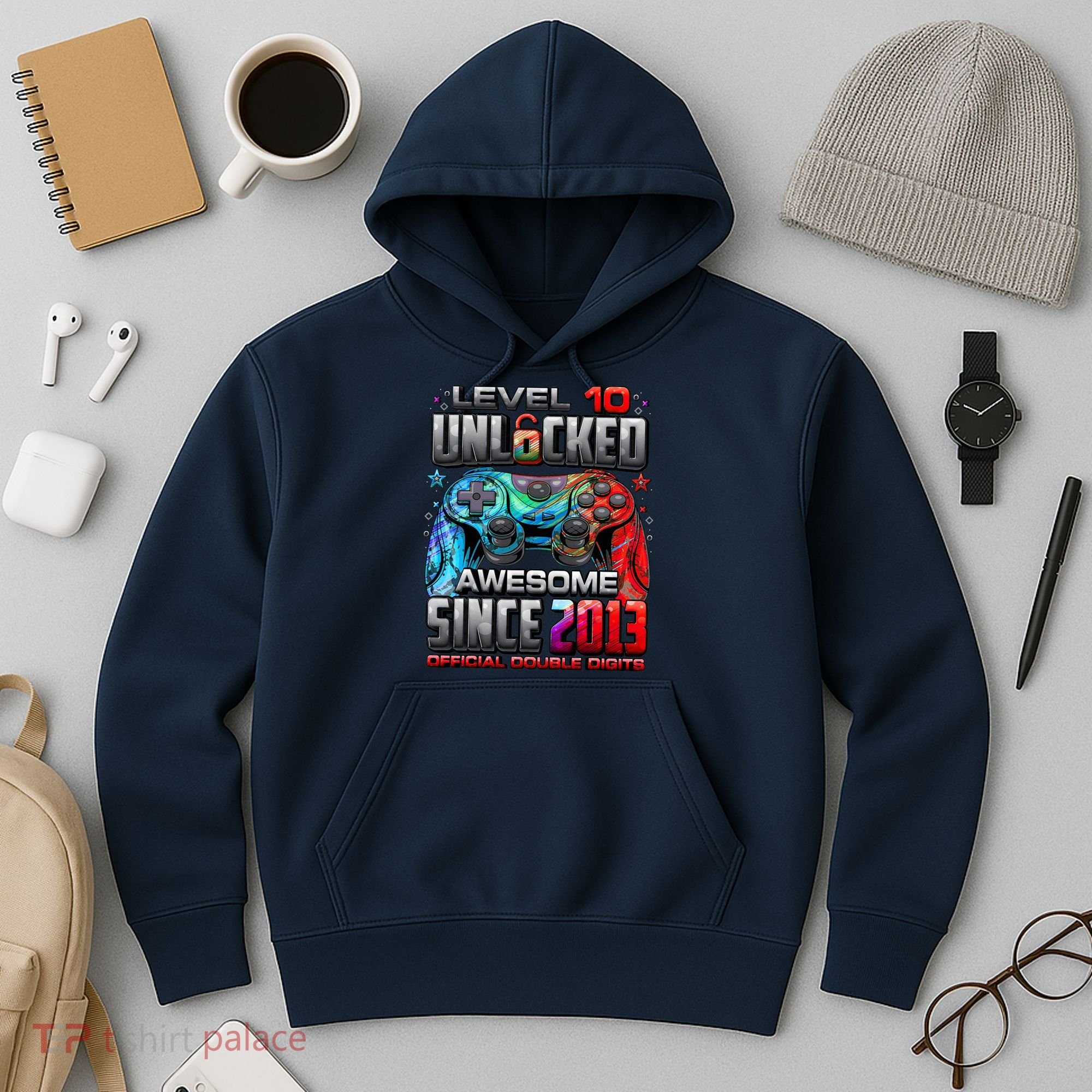 Level 10 Unlocked Awesome Since 2013 10th Birthday Gaming Hoodie