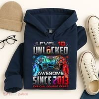 Level 10 Unlocked Awesome Since 2013 10th Birthday Gaming Hoodie thumb 4