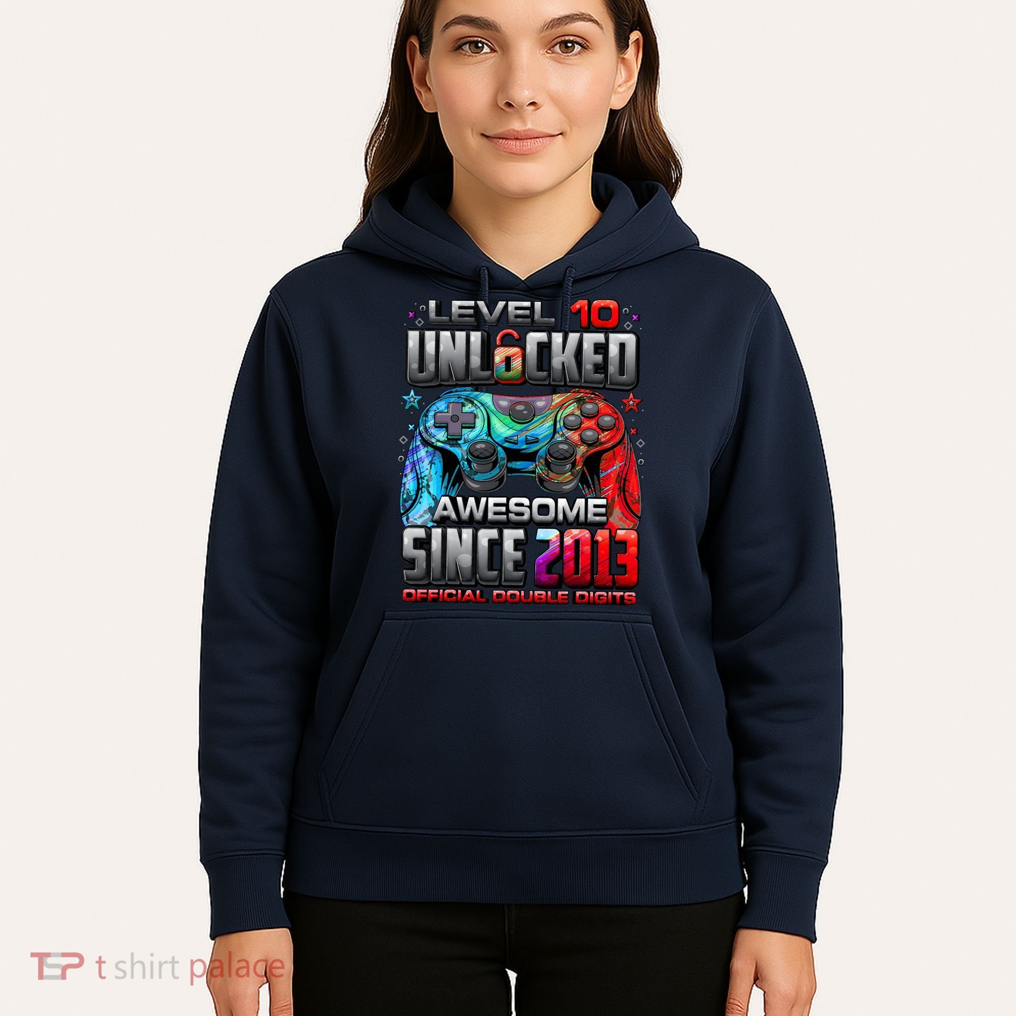 Level 10 Unlocked Awesome Since 2013 10th Birthday Gaming Hoodie
