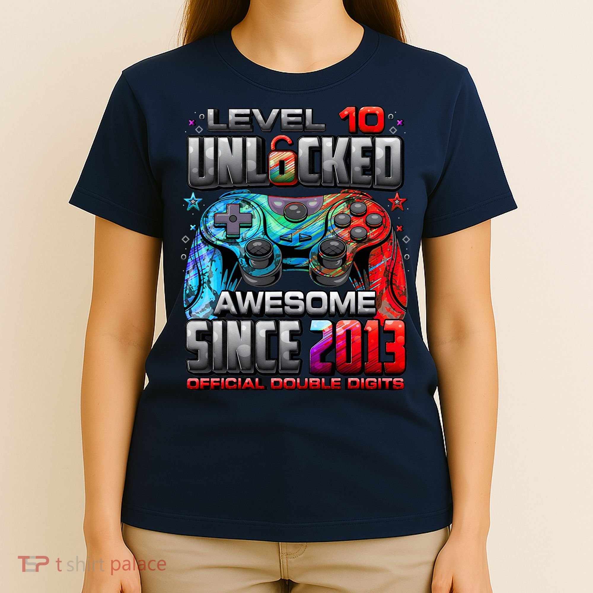 Level 10 Unlocked Awesome Since 2013 10th Birthday Gaming T-Shirt