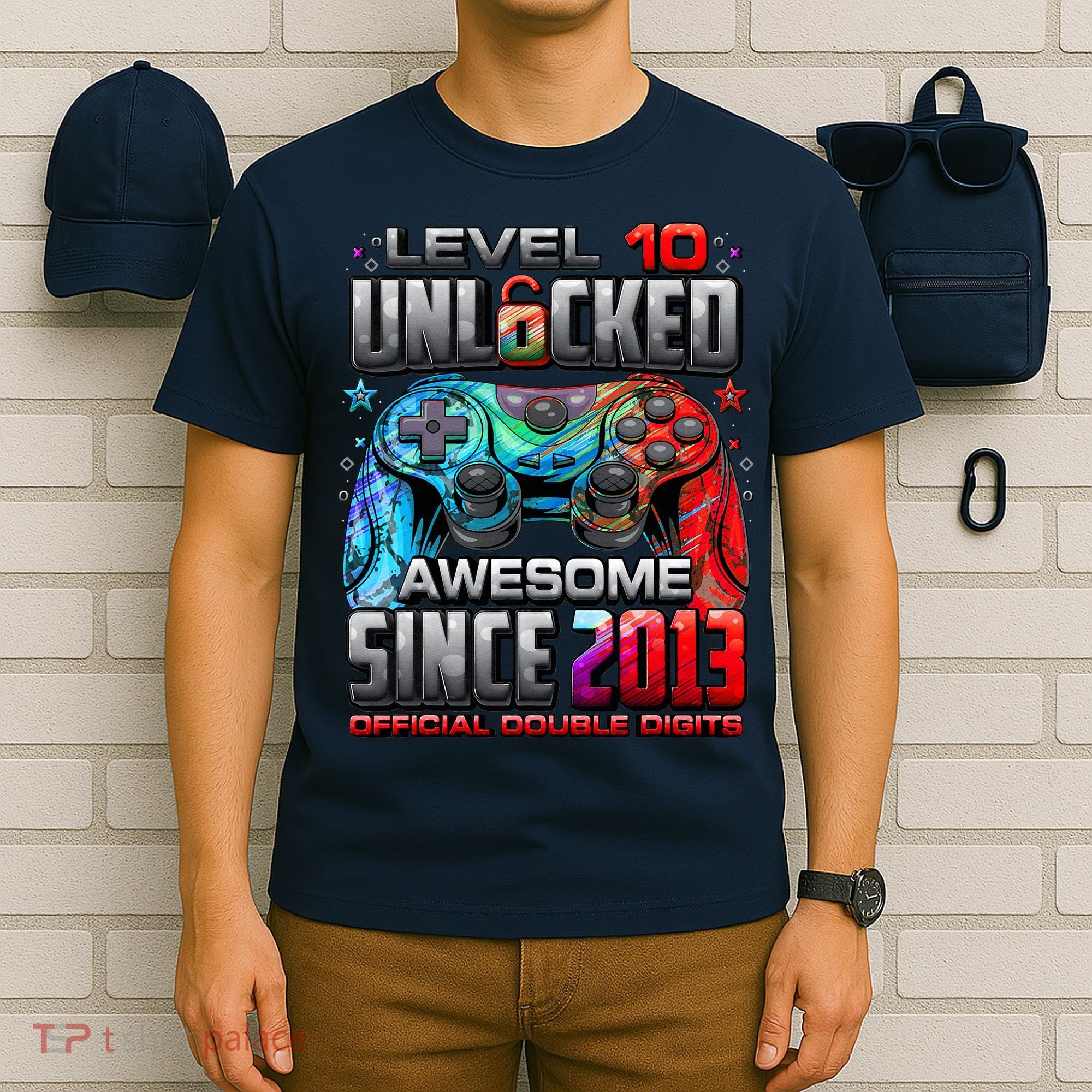 Level 10 Unlocked Awesome Since 2013 10th Birthday Gaming T-Shirt
