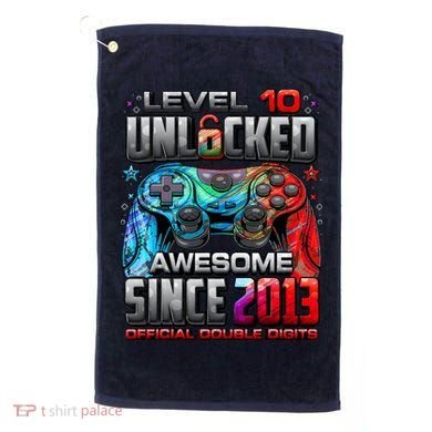 Level 10 Unlocked Awesome Since 2013 10th Birthday Gaming Golf Towel