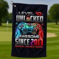 Level 10 Unlocked Awesome Since 2013 10th Birthday Gaming Golf Towel thumb 1
