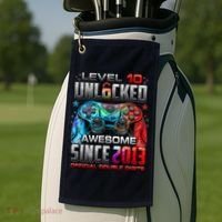 Level 10 Unlocked Awesome Since 2013 10th Birthday Gaming Golf Towel thumb 2