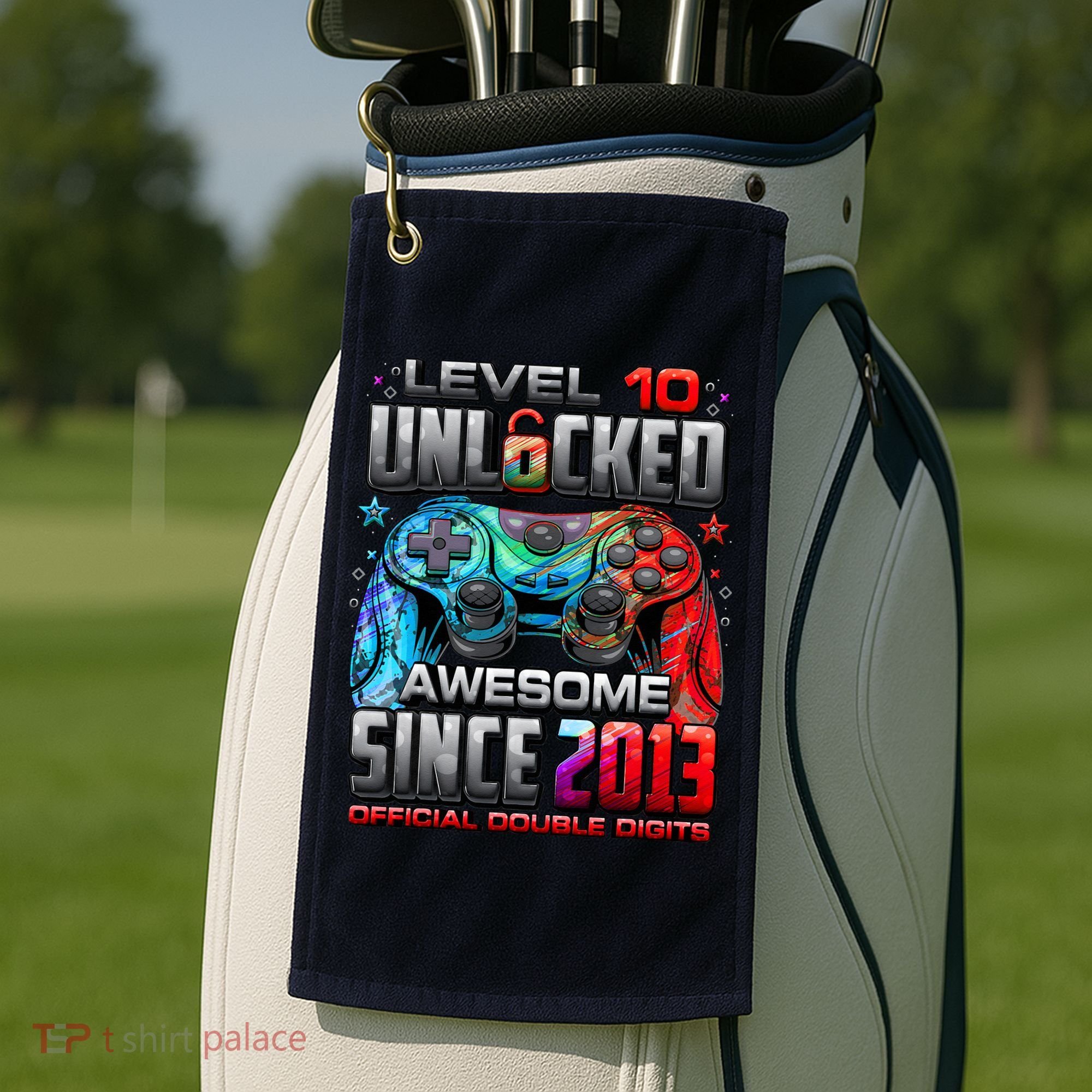 Level 10 Unlocked Awesome Since 2013 10th Birthday Gaming Golf Towel