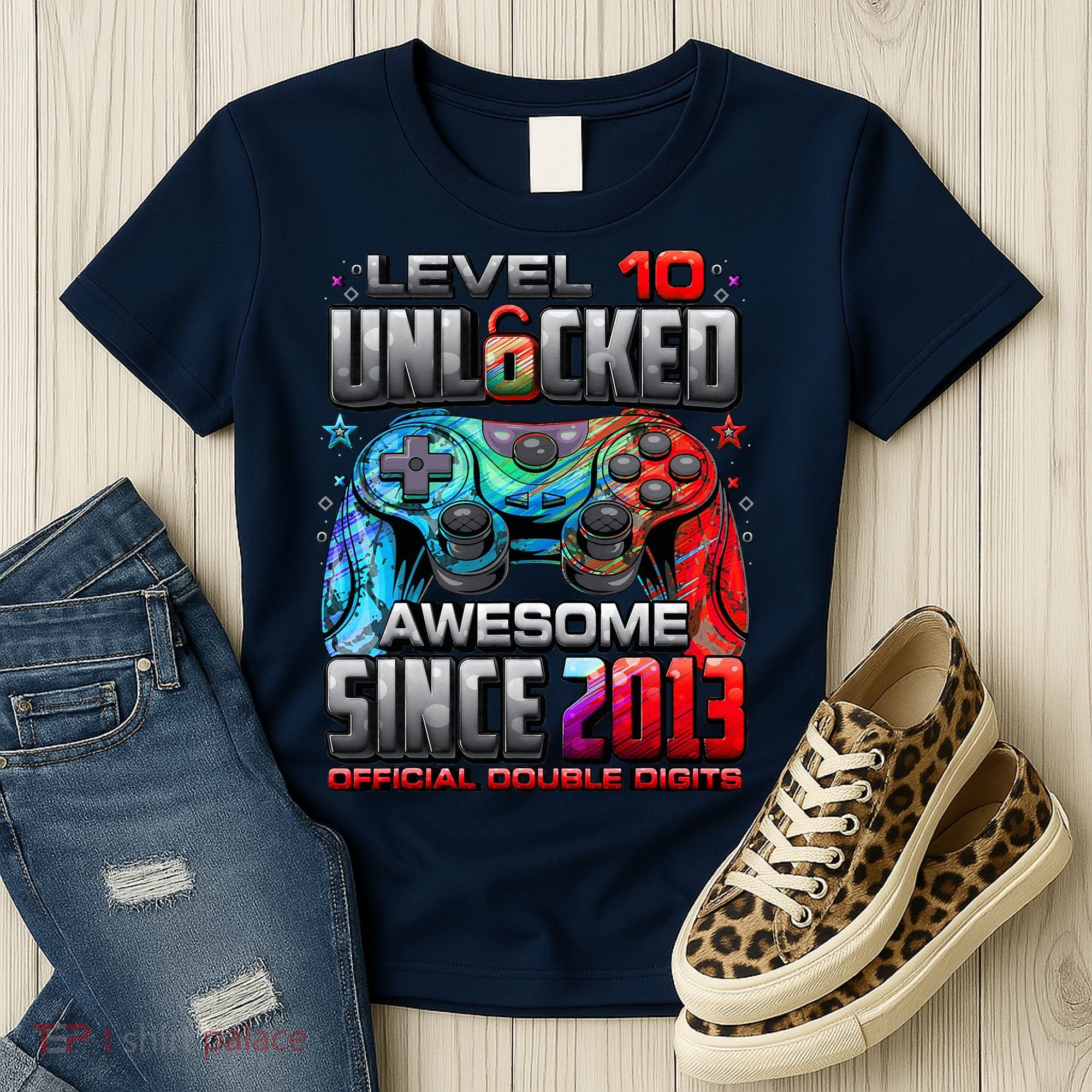 Level 10 Unlocked Awesome Since 2013 10th Birthday Gaming Women's T-Shirt