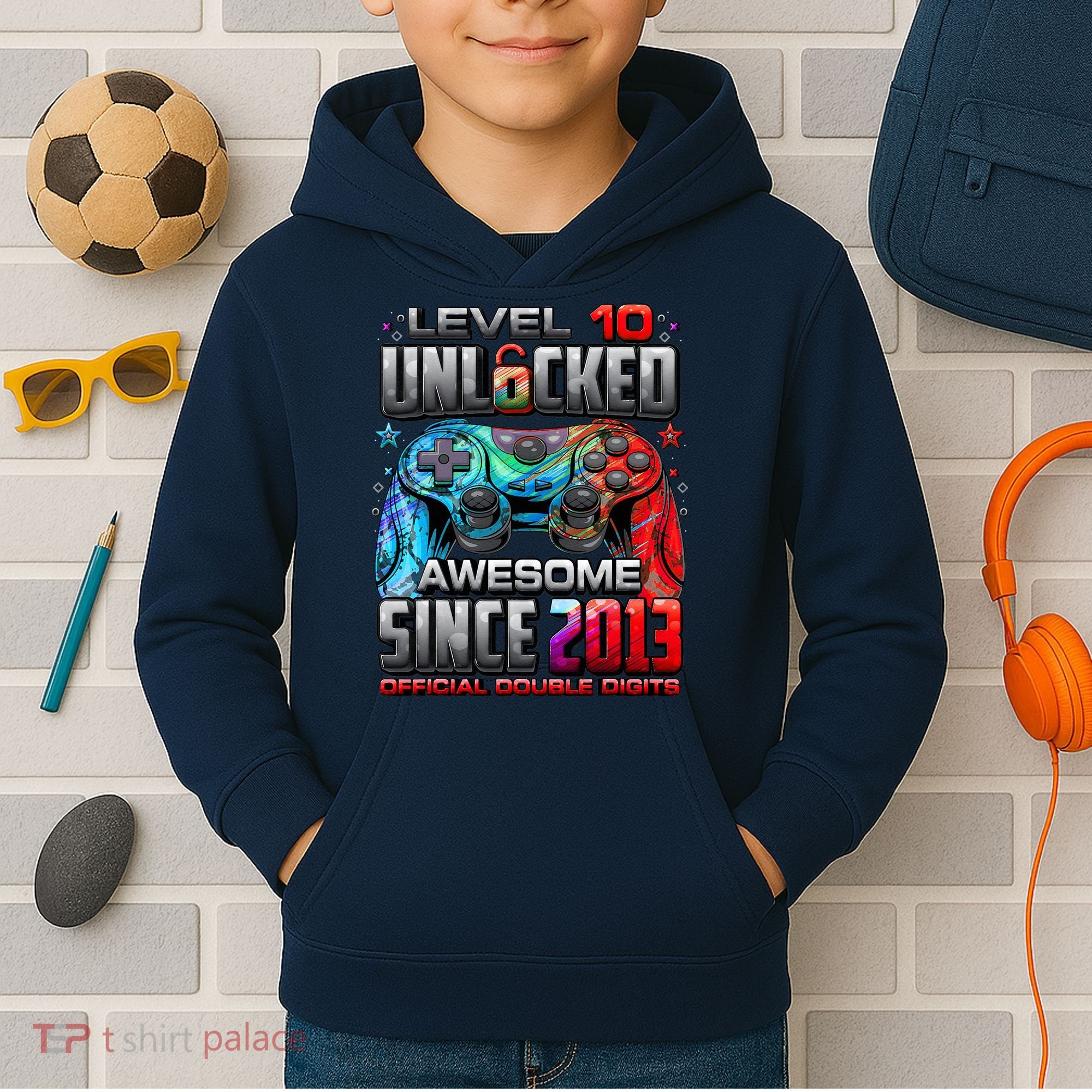 Level 10 Unlocked Awesome Since 2013 10th Birthday Gaming Kids Hoodie
