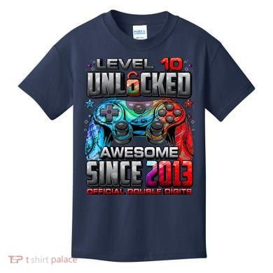 Level 10 Unlocked Awesome Since 2013 10th Birthday Gaming Kids T-Shirt