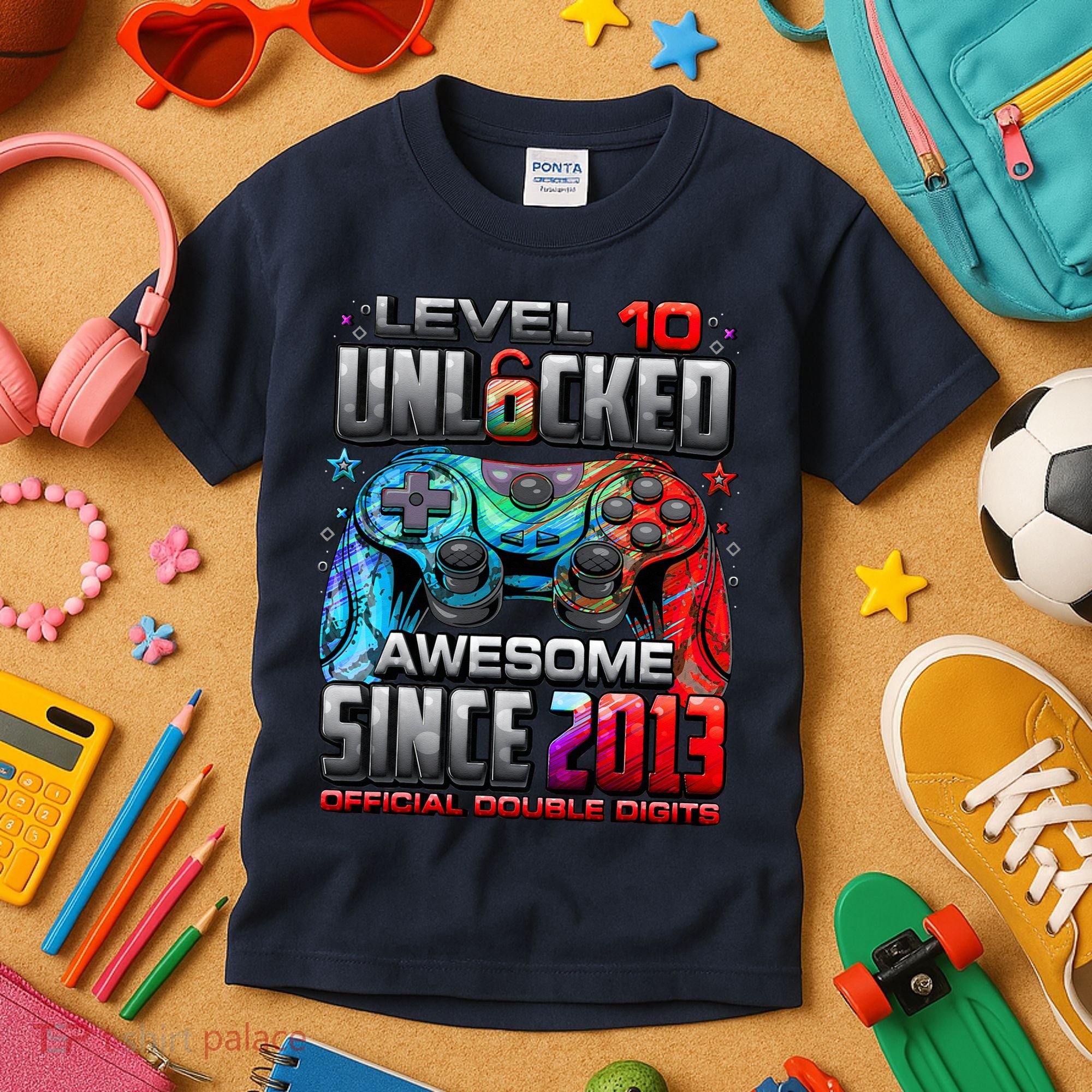 Level 10 Unlocked Awesome Since 2013 10th Birthday Gaming Kids T-Shirt