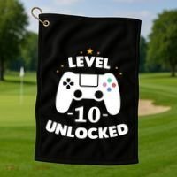 Level 10 Unlocked Video Games 10th Birthday Party Gift Idea Gift Golf Towel thumb 1