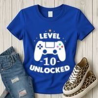 Level 10 Unlocked Video Games 10th Birthday Party Gift Idea Gift Women's T-Shirt thumb 3