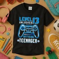 Level 13 Unlocked Teenager Video Game 13th Birthday Kids T-Shirt thumb 3