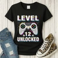 Level 12 Unlocked Boys 12th Birthday 12 Year Old Gamer Women's T-Shirt thumb 3