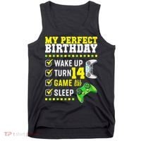 Level 14 Unlocked Boys 14th Birthday 14 Year Old Gamer Tank Top thumb 0