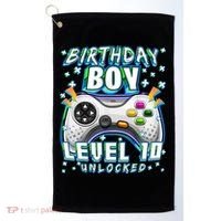 Level 10 Unlocked Video Game 10th Birthday Gamer Boys TShirt Golf Towel thumb 0