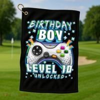 Level 10 Unlocked Video Game 10th Birthday Gamer Boys TShirt Golf Towel thumb 1