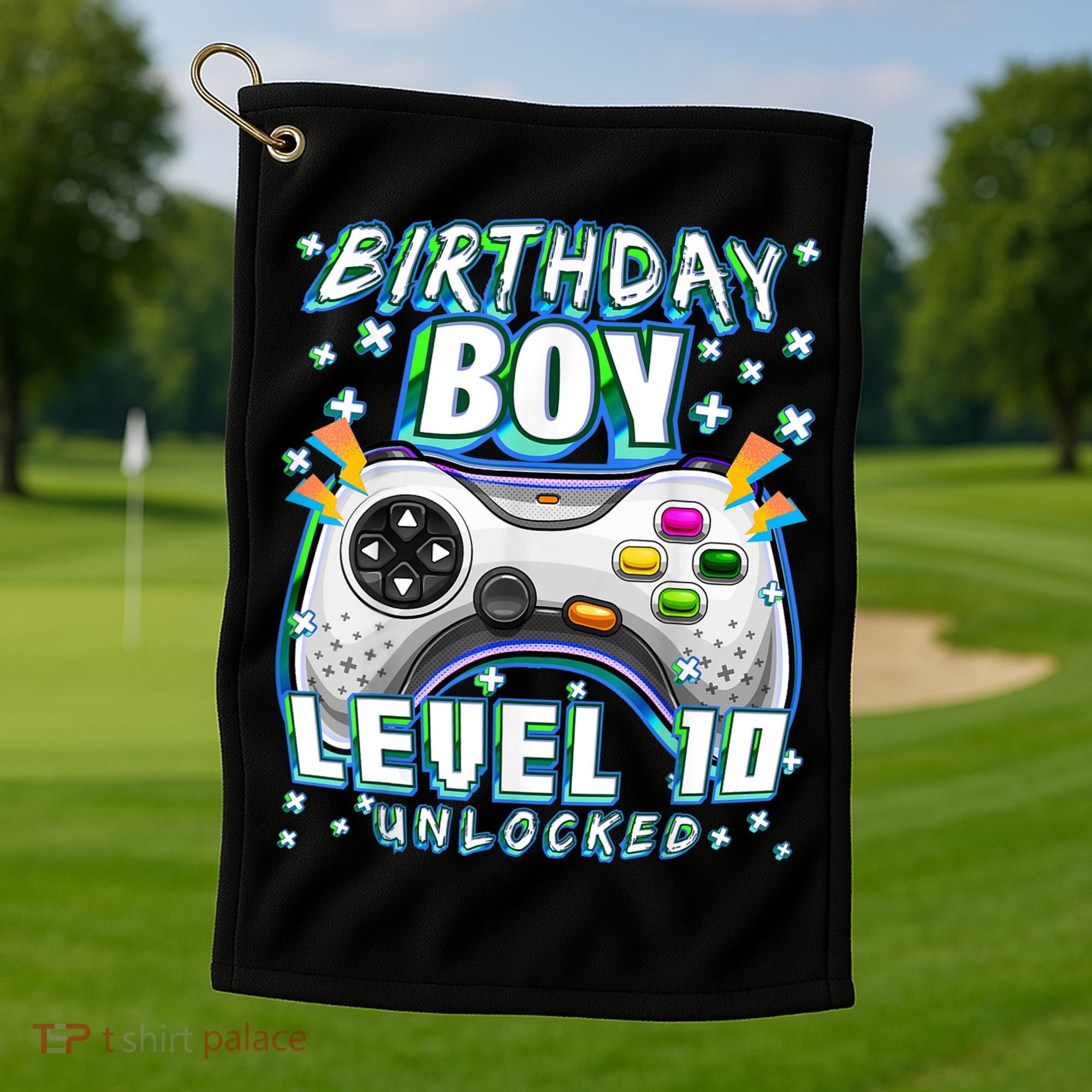 Level 10 Unlocked Video Game 10th Birthday Gamer Boys TShirt Golf Towel