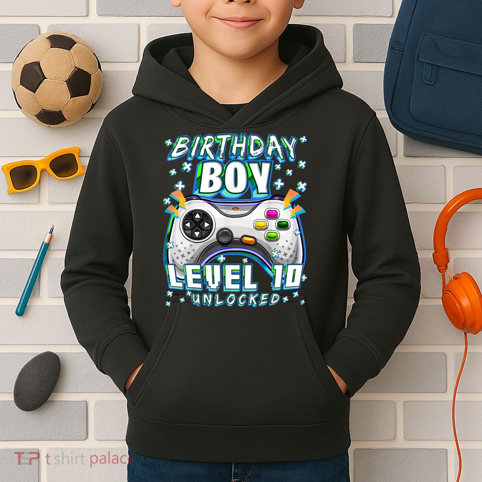Level 10 Unlocked Video Game 10th Birthday Gamer Boys TShirt Kids Hoodie