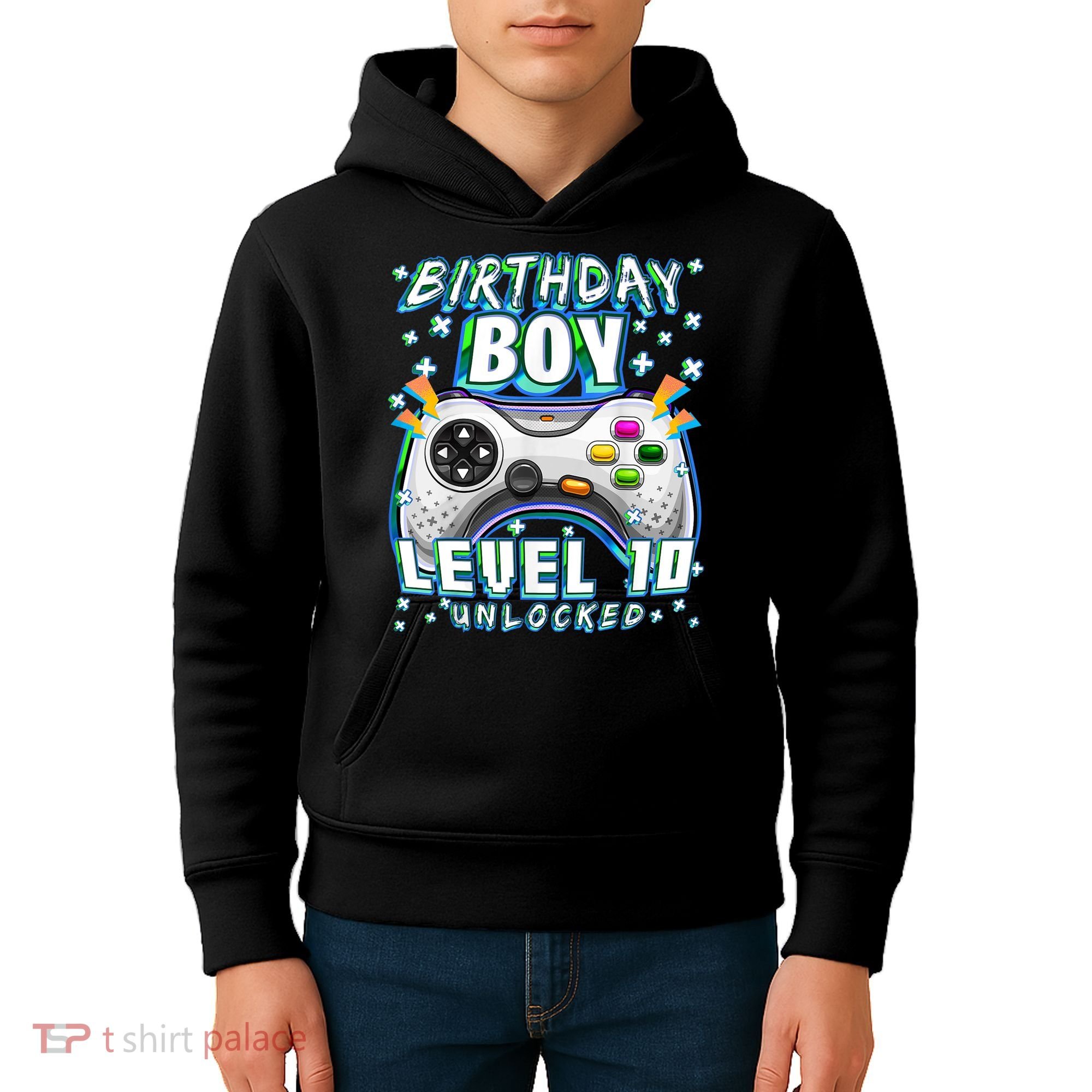 Level 10 Unlocked Video Game 10th Birthday Gamer Boys TShirt Kids Hoodie