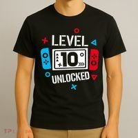 Level 10 Unlocked Birthday, 10th Birthday Boy Gamer, 10 Years Old Gamer T-Shirt thumb 3