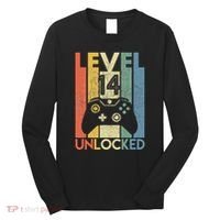 Level 14 Unlocked Funny Video Gamer 14th Birthday Gift Long Sleeve Shirt thumb 0