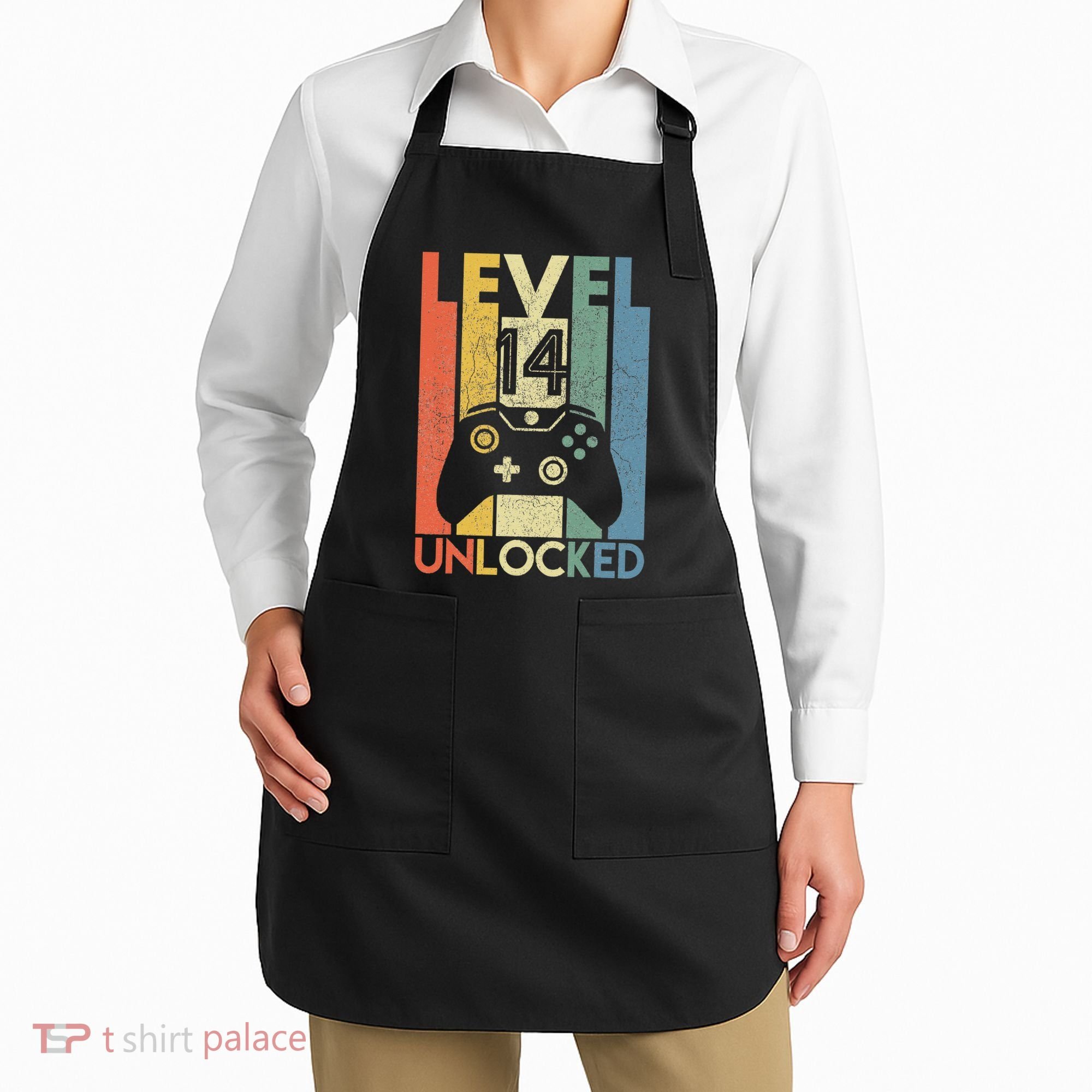 Level 14 Unlocked Funny Video Gamer 14th Birthday Gift Apron