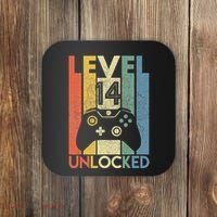 Level 14 Unlocked Funny Video Gamer 14th Birthday Gift Coaster thumb 0