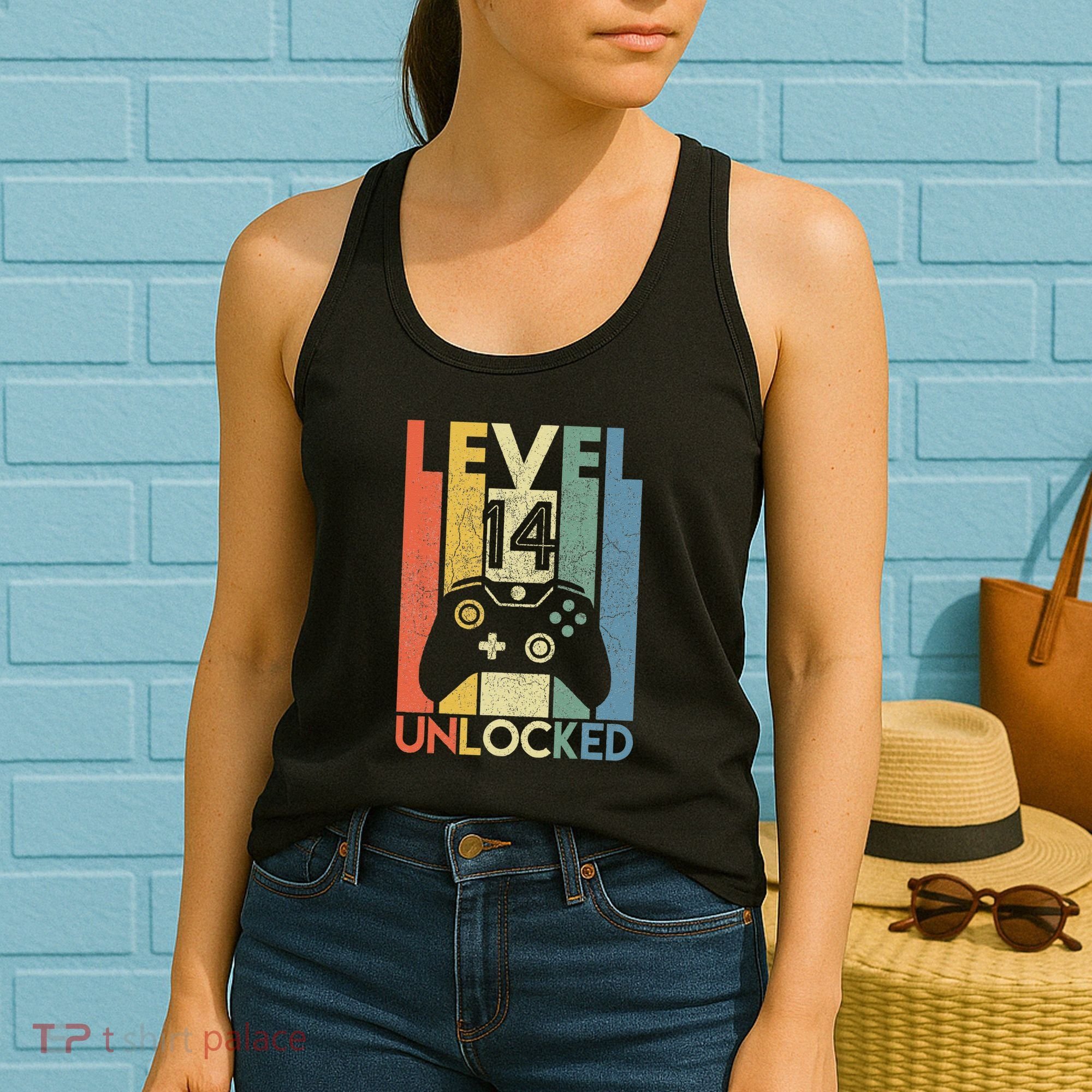 Level 14 Unlocked Funny Video Gamer 14th Birthday Gift Women's Tank Top