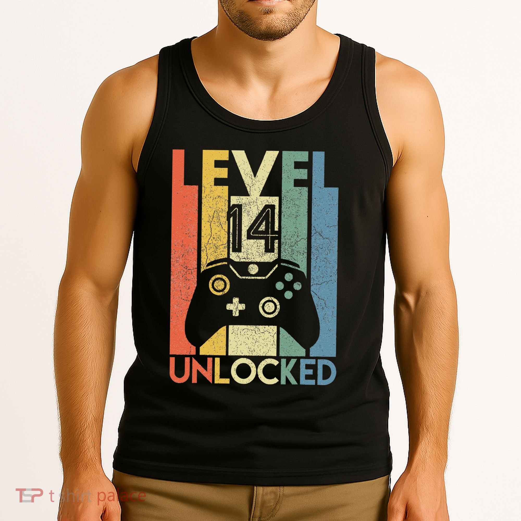 Level 14 Unlocked Funny Video Gamer 14th Birthday Gift Tank Top
