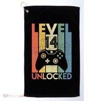 Level 14 Unlocked Funny Video Gamer 14th Birthday Gift Golf Towel thumb 0