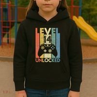 Level 14 Unlocked Funny Video Gamer 14th Birthday Gift Kids Hoodie thumb 3