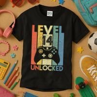 Level 14 Unlocked Funny Video Gamer 14th Birthday Gift Kids T-Shirt thumb 3