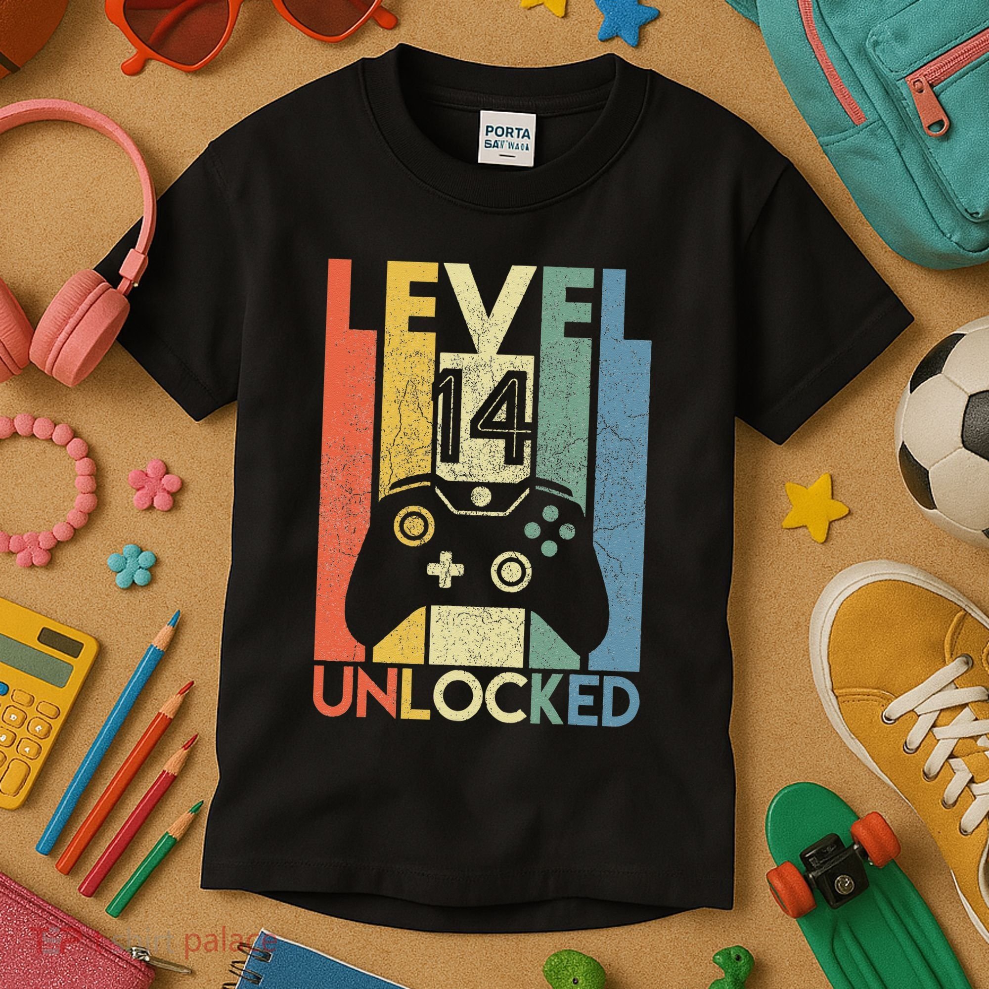 Level 14 Unlocked Funny Video Gamer 14th Birthday Gift Kids T-Shirt