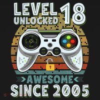 Level 18 Unlocked Awesome 2005 Funny Gamer 18th Birthday Doggie Tank thumb 4