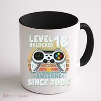 Level 18 Unlocked Awesome 2005 Funny Gamer 18th Birthday Coffee Mug thumb 1