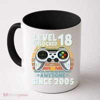 Level 18 Unlocked Awesome 2005 Funny Gamer 18th Birthday Coffee Mug thumb 0