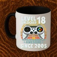 Level 18 Unlocked Awesome 2005 Funny Gamer 18th Birthday Coffee Mug thumb 2