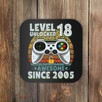 Level 18 Unlocked Awesome 2005 Funny Gamer 18th Birthday Coaster thumb 0