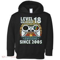 Level 18 Unlocked Awesome 2005 Funny Gamer 18th Birthday Toddler Hoodie thumb 0