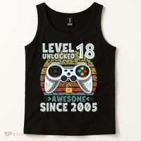 Level 18 Unlocked Awesome 2005 Funny Gamer 18th Birthday Tank Top thumb 2