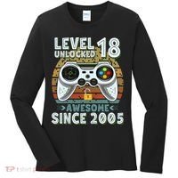 Level 18 Unlocked Awesome 2005 Funny Gamer 18th Birthday Women's Long Sleeve Shirt thumb 0