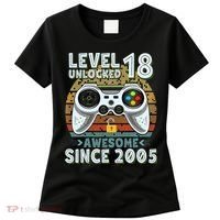 Level 18 Unlocked Awesome 2005 Funny Gamer 18th Birthday Women's T-Shirt thumb 0