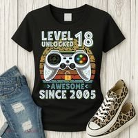 Level 18 Unlocked Awesome 2005 Funny Gamer 18th Birthday Women's T-Shirt thumb 3