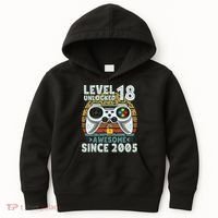 Level 18 Unlocked Awesome 2005 Funny Gamer 18th Birthday Kids Hoodie thumb 0